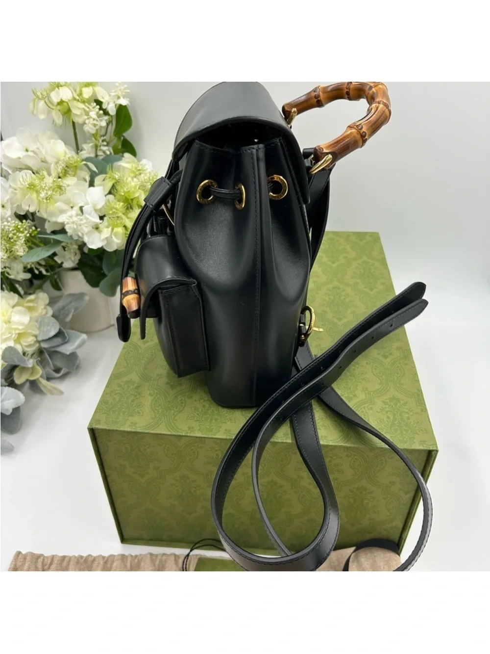 Gucci, leather bamboo backpack made in Italy NWT. Unisex.